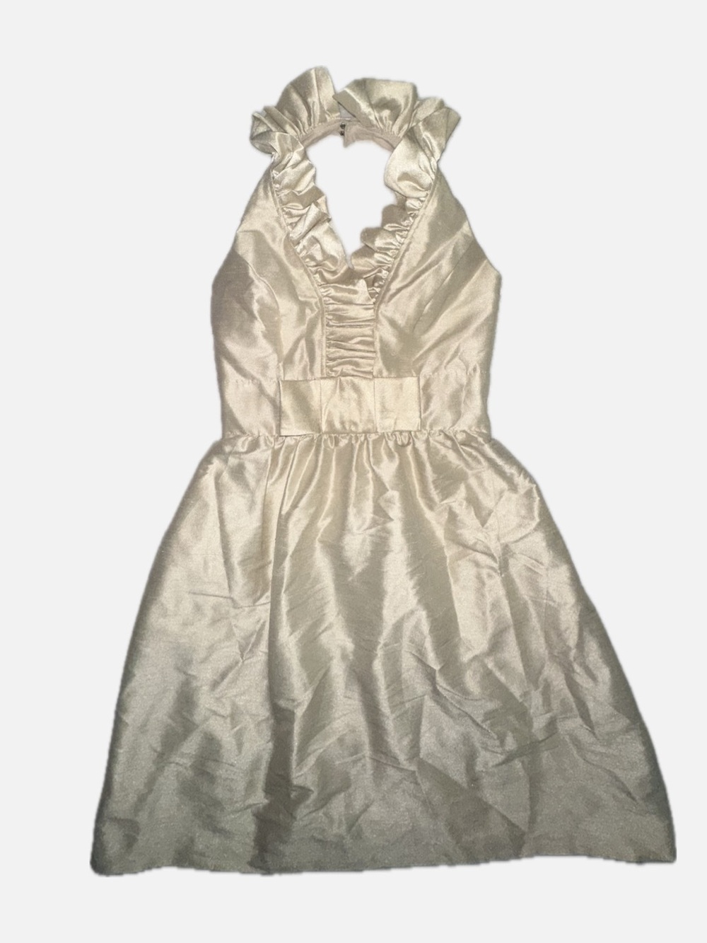 ALFRED SUNG Cream Ruffled Halter Party Dress